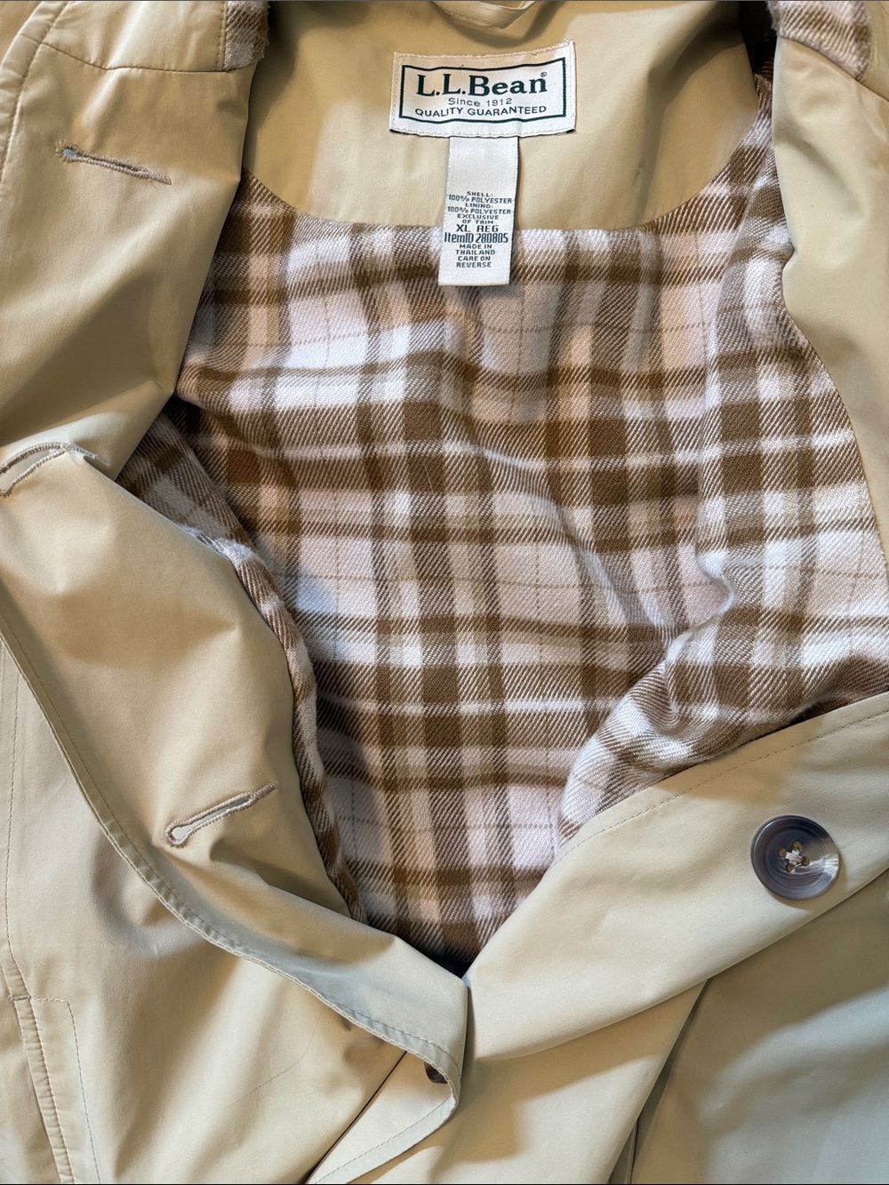 L.L. Bean Hooded Trench Coat in Khaki Women’s XL - Picture 3 of 5